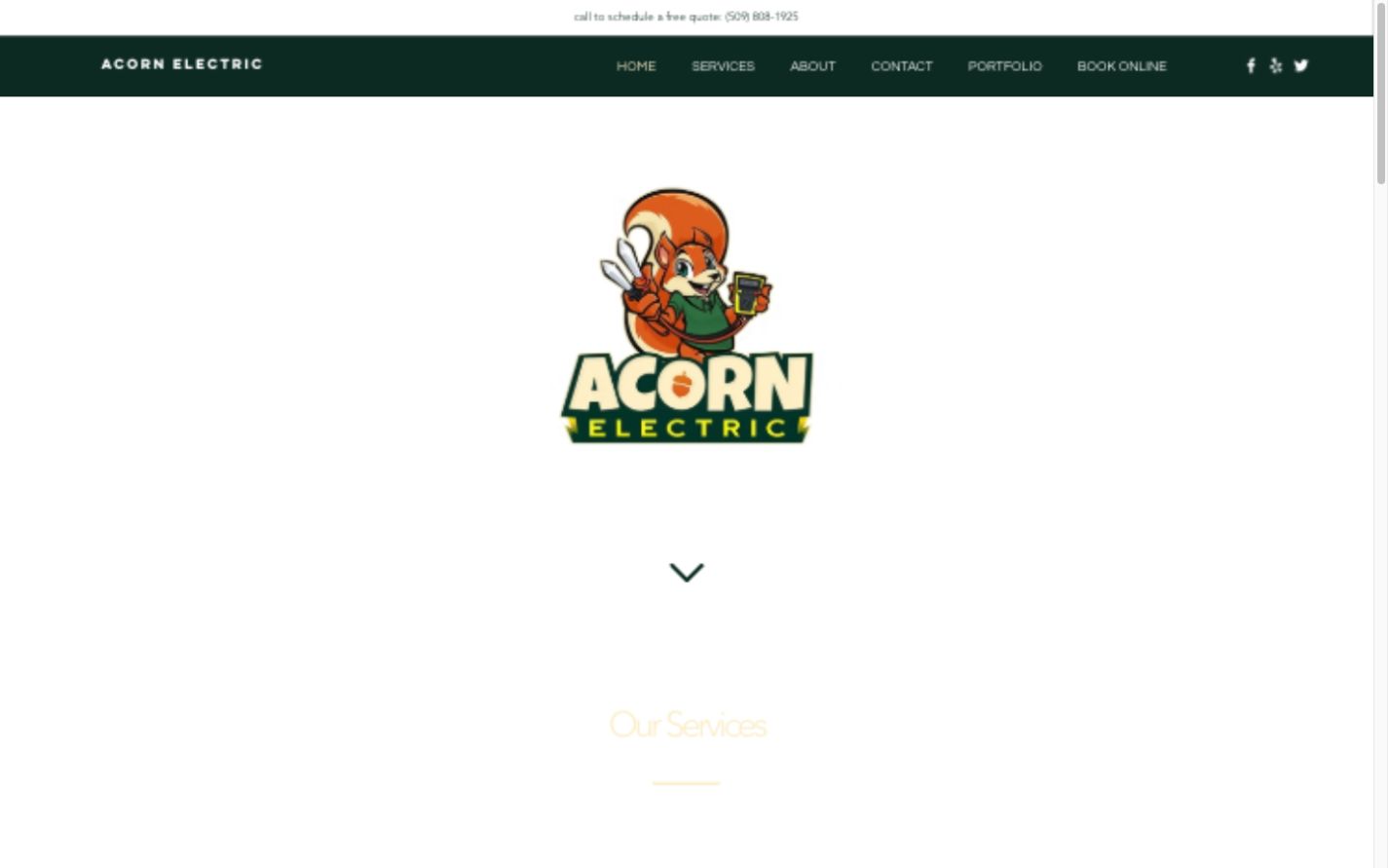Acorn Electric website with its squirrel electrician brand mark