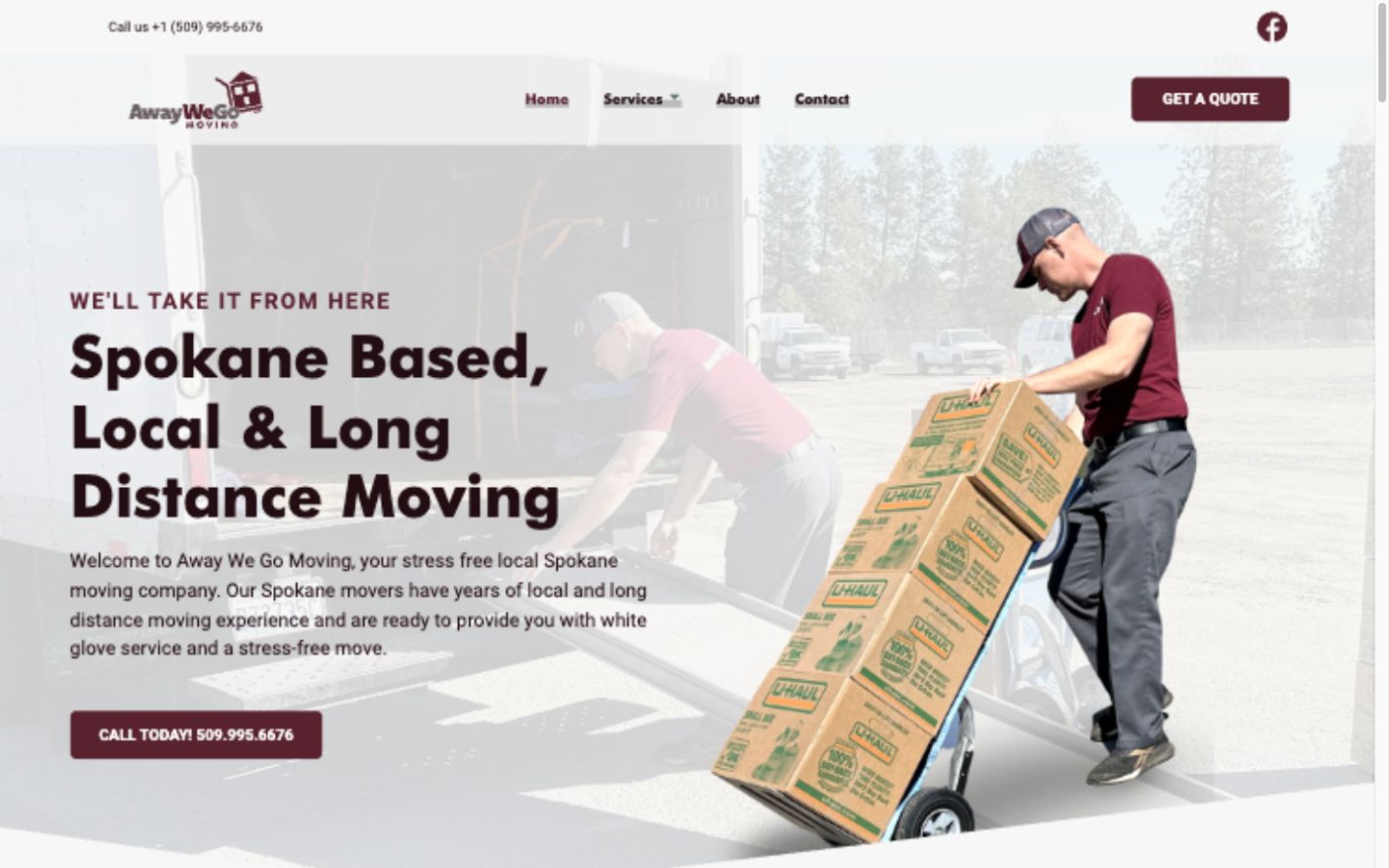 Away We Go Moving website featuring a Spokane mover at work
