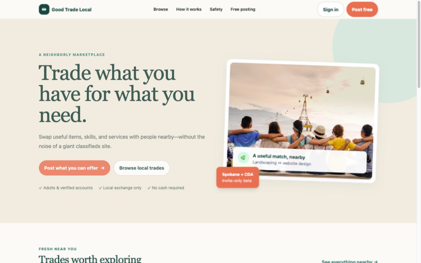 Good Trade Local marketplace homepage