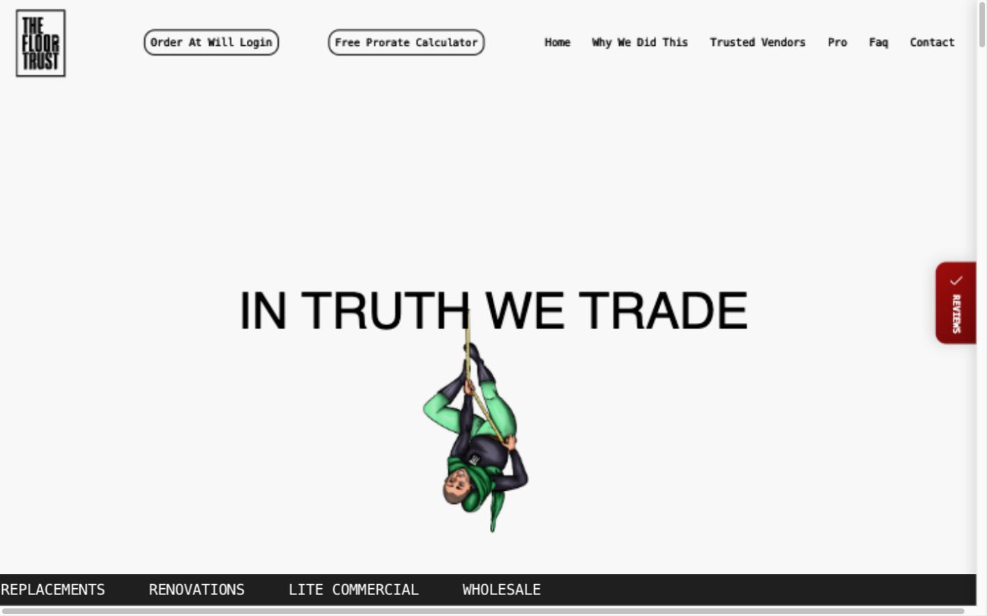 The Floor Trust website with its bold black and white visual system